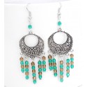 Boucles d'oreille pendantes perles de verre turquoise / marron