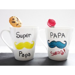 Mug moustache à offrir à un super papa ! " Super papa " ou " Papa swag "