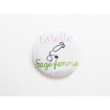 badge rond personnalisé Chouette violette pour infirmière, sage-femme