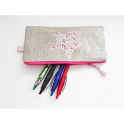 Trousse en lin argenté et étoile Liberty - Trousse écolier 