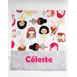 Sac pour chaussons, doudou maternelle avec prénom " Fées et poussières d'étoiles"