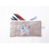 Trousse en lin argenté et étoile bleue Liberty - Trousse crayons ou maquillage