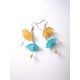 Boucles d'oreilles hibiscus jaune et bleue & perles de verre