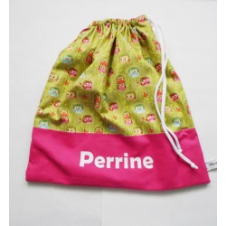 Sac à chaussons, doudou " Les hiboux " maternelle