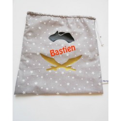 Sac à chaussons " Pirate", doudou maternelle personnalisé d'un prénom 