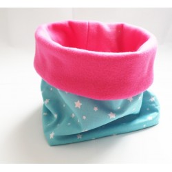 Col snood bleu turquoise et rose " Poussière d'étoiles " pour enfant