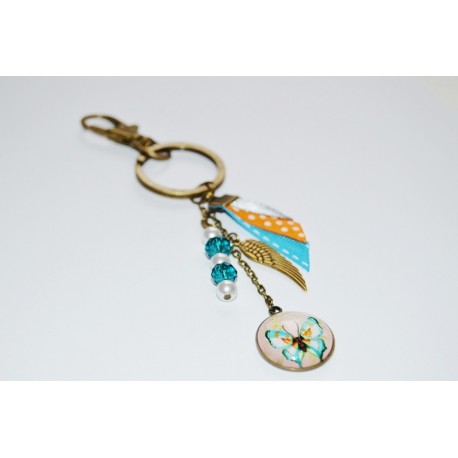 Porte-clés Butterfly & perles de verre turquoise