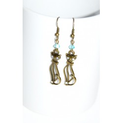 Boucles d'oreilles chats perles et strass Swarovski