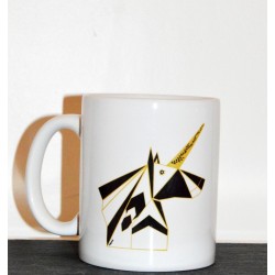 Mug licorne origami noire et or