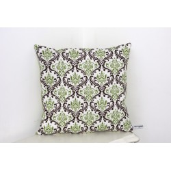 Coussin baroque arabesque verte et marron