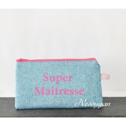 Trousse bleue pailletée " Super Maîtresse "