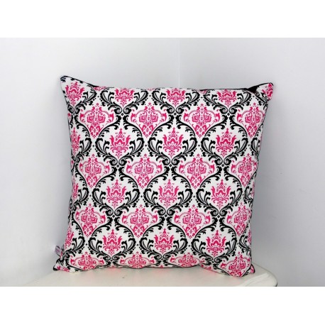 Coussin déco baroque arabesques roses et noires