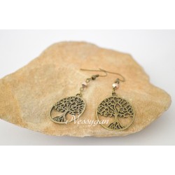 Boucles d'oreilles Arbre de vie avec perle Swarovski