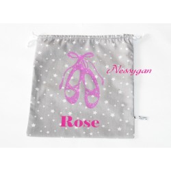 Sac pour chaussons" Ballerines étoiles" rose pailletée