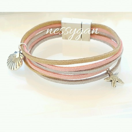 Bracelet suédine rose, argenté, or