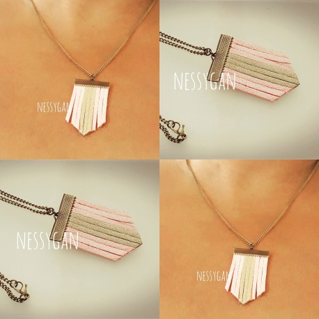 Collier chevron rose poudré & or