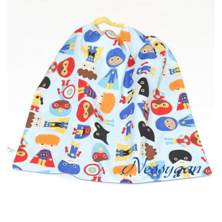 Serviette de table élastiquée maternelle " Super kids" fond bleu