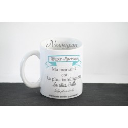 Mug personnalisé bleu " Super marraine "