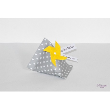 Boîte dragées berlingot grise étoile avec moulin à vent