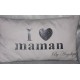 Coussin gris personnalisé "I Love maman by ...." noir pailleté