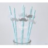 Pailles x6 bleues étoiles avec moustaches argentées