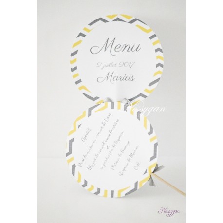 Menu sucette chevrons jaune et gris