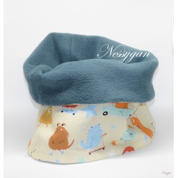 Snood "Les monstres rigolos " polaire bleue canard