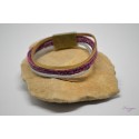 Bracelet cuir or et fuschia - suédine argent pailleté