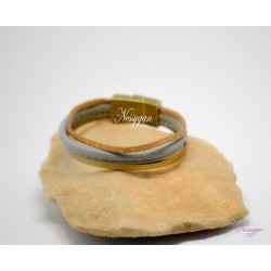 Bracelet cuir gris et or - suédine bronze pailleté