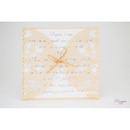Faire-part de mariage kraft dentelle