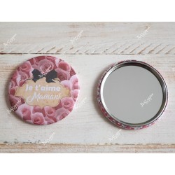 Miroir de poche fleurs personnalisé " Je t'aime maman"