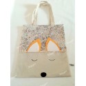 Sac rangement pour chaussons, doudou renard Liberty étoiles