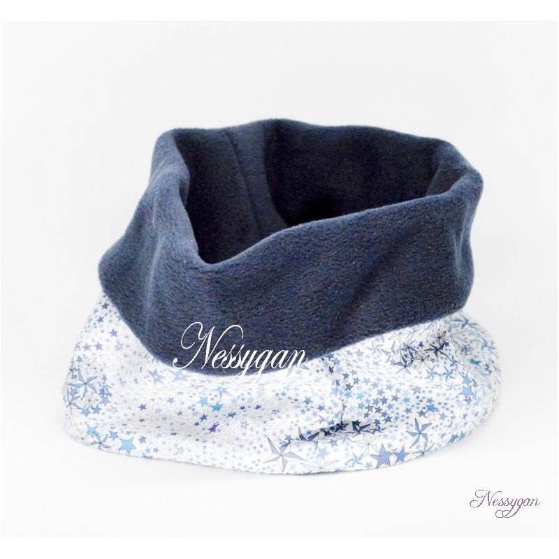 Snood / tour de cou enfant bleu avec étoiles blanches - Nessygan