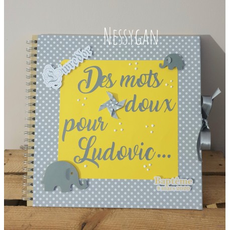 Livre d'or baptême " des mots doux pour ..." thème éléphant