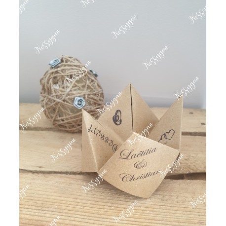 Menu cocotte en papier pour un mariage, baptême