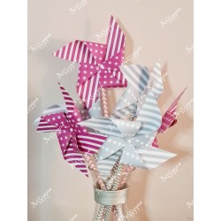 Moulins à vent x 6 étoilés rose & gris pour un baptême, mariage