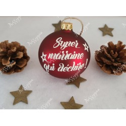 Boule de Noël rouge et blanche en verre personnalisée super marraine