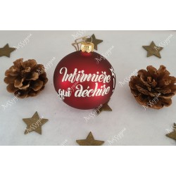 Boule de Noël rouge et blanche en verre pour une infirmière