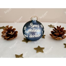 Boule de Noël blanche en verre personnalisée super parrain