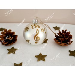 Boule de Noël blanche en verre personnalisée un air de musique
