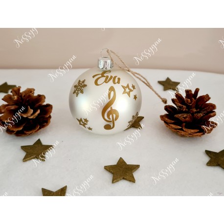 Boule de Noël blanche en verre personnalisée un air de musique