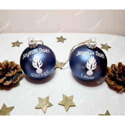 Boule de Noël bleue en verre personnalisée avec prénom Gendarmerie
