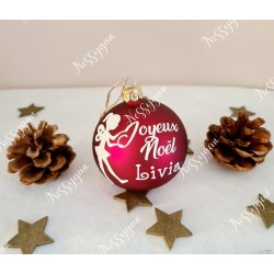 Boule de Noël en verre rouge petite fée avec prénom