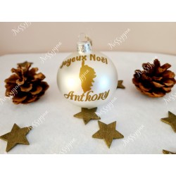 Boule de Noël en verre blanche corse aavec prénom