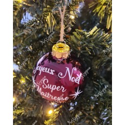 Boule de Noël rouge en verre personnalisée Super maîtresse