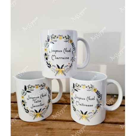 Mug personnalisé décor de Noël avec prénom