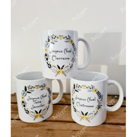 Mug personnalisé décor de Noël avec prénom