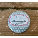 badge personnalisé gris à pois blanc rond pour infirmière, aide-soignante, sage-femme