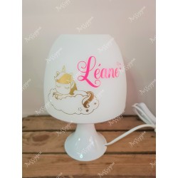 Lampe licorne or personnalisée avec prénom rose