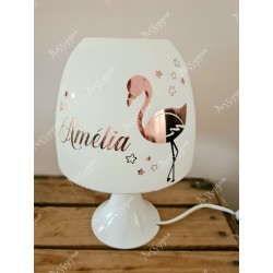 Lampe personnalisée avec prénom thème flamant rose